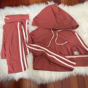 Fashion Nova Soft Legging and Cropped Hoodie Set. Size Small Mauve/White